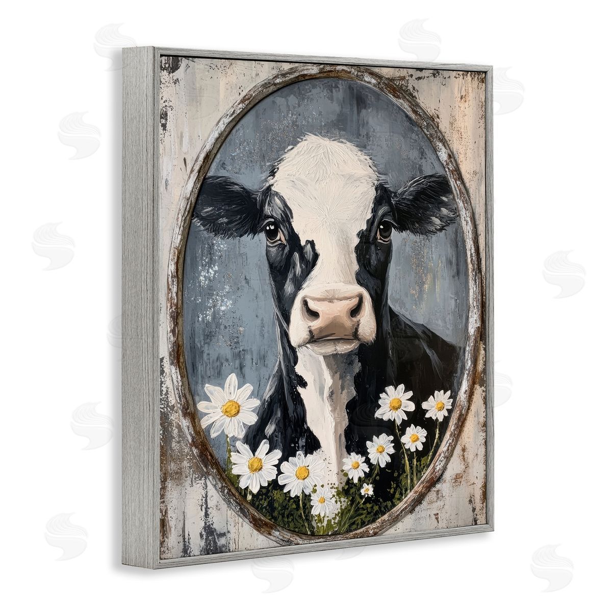 Petal Prints Design Distressed Cow Portrait Canvas Wall Art Print