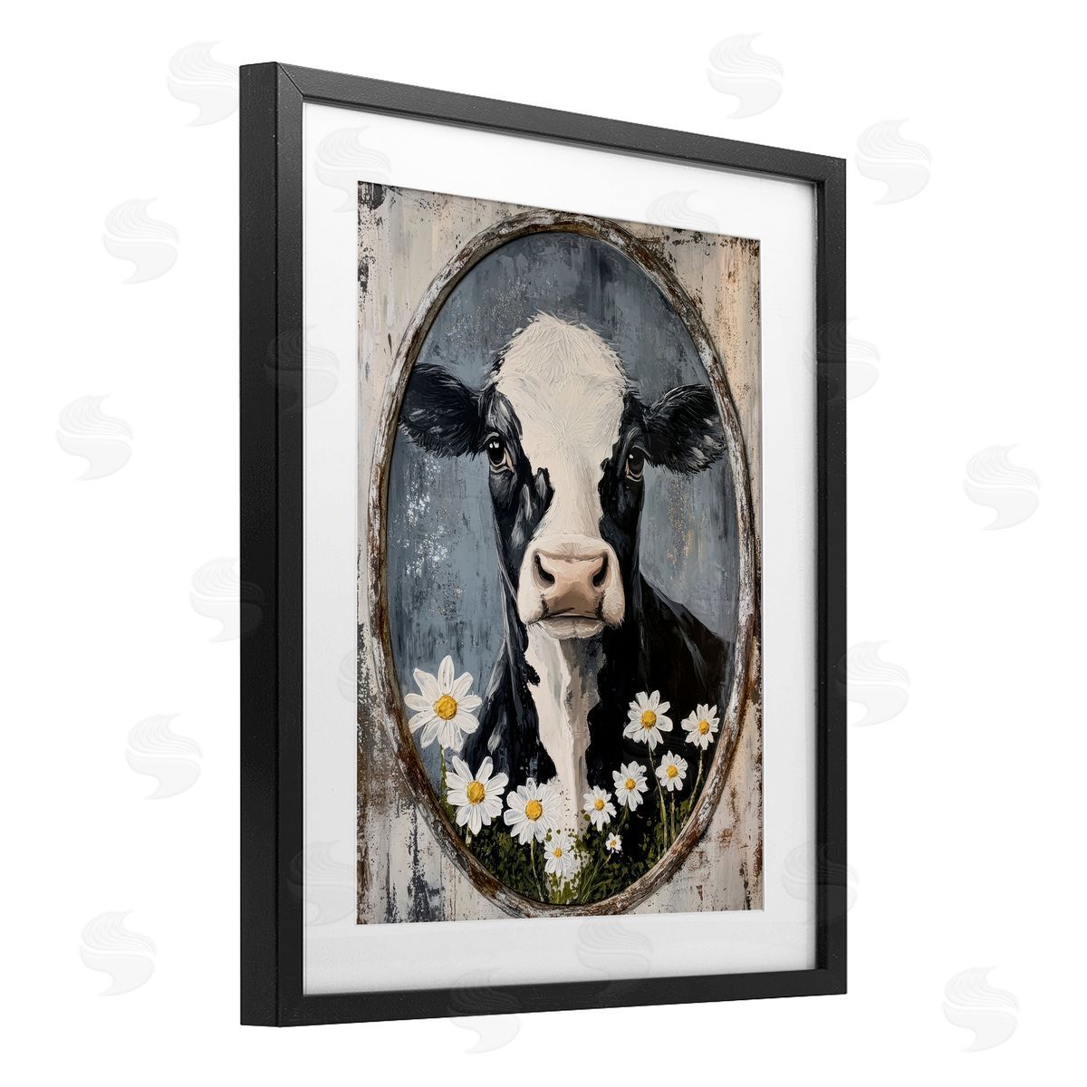 Petal Prints Design Distressed Cow Portrait Canvas Wall Art Print