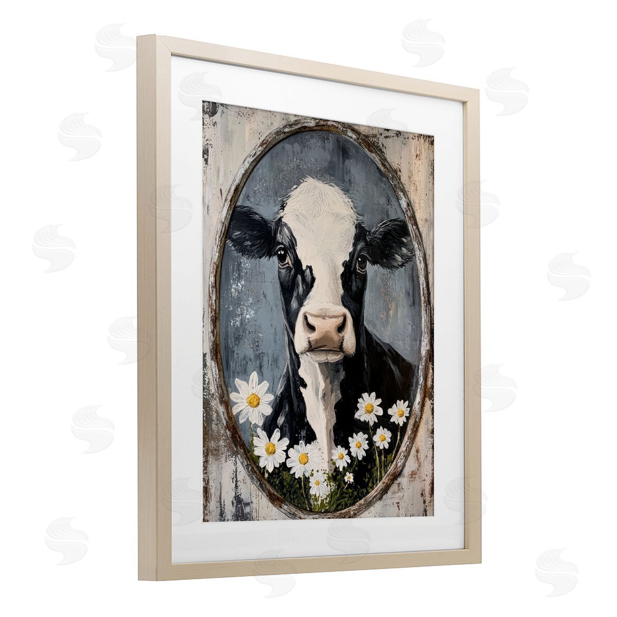 Petal Prints Design Distressed Cow Portrait Canvas Wall Art Print