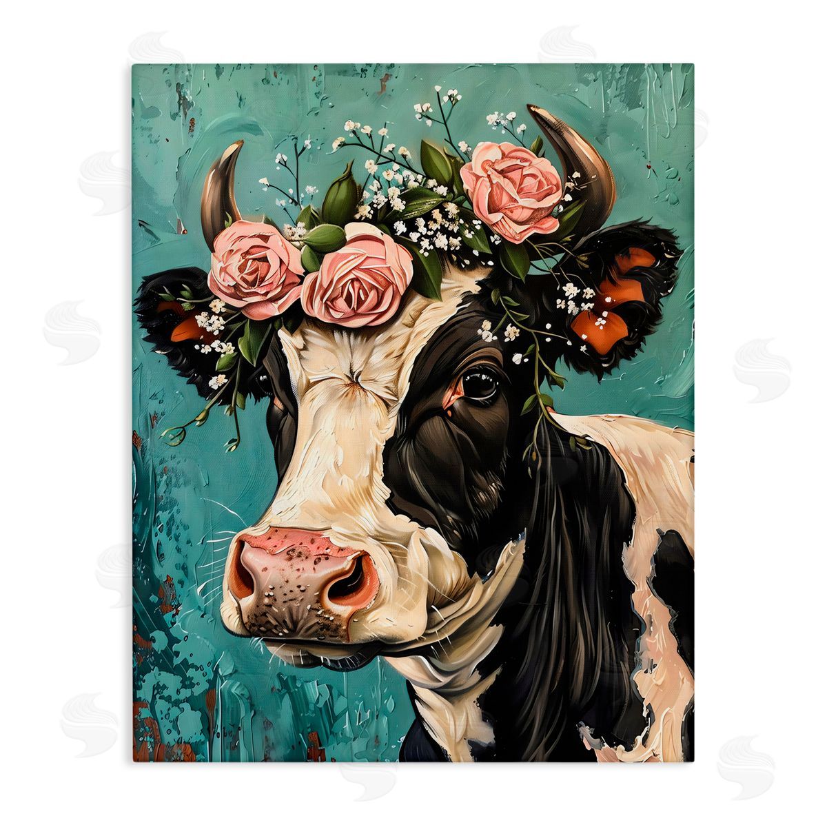LSR Creative Studio Rose Crown Cow Canvas Wall Art Print
