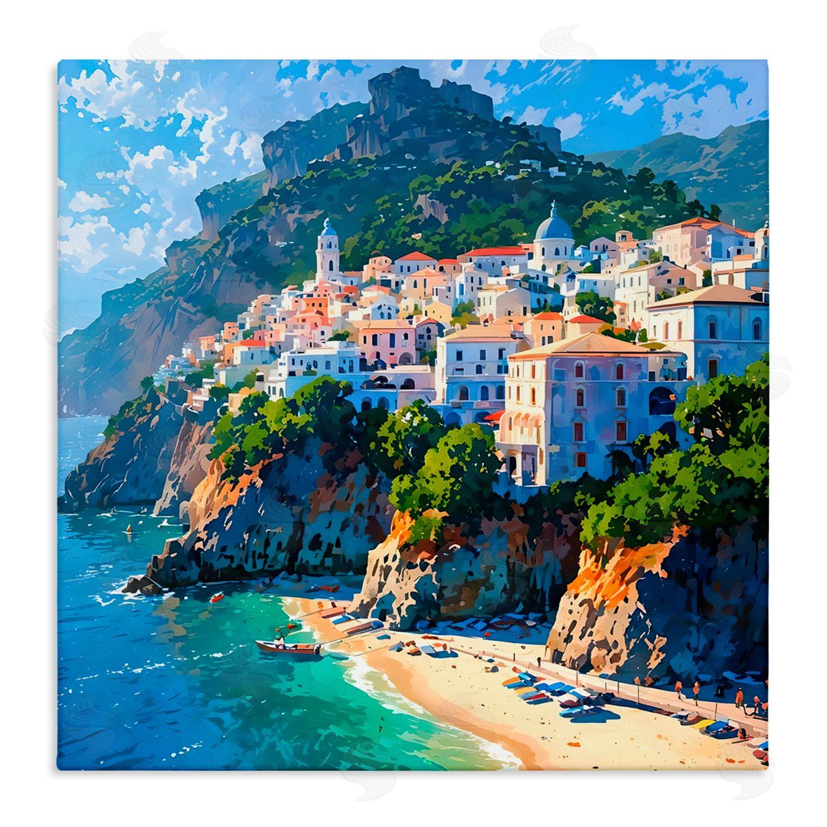 LSR Creative Studio Seaside Town's Beach View Canvas Wall Art Print