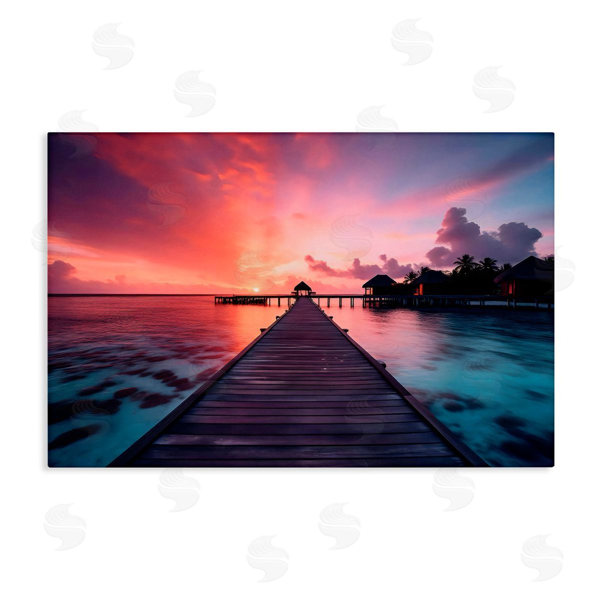 LSR Creative Studio Island Sunset Over Docks Canvas Wall Art Print