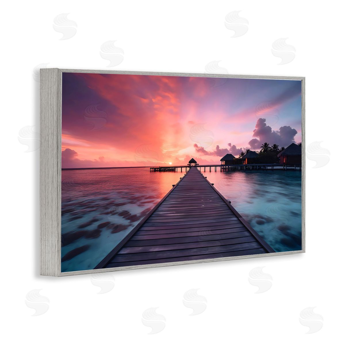 LSR Creative Studio Island Sunset Over Docks Canvas Wall Art Print