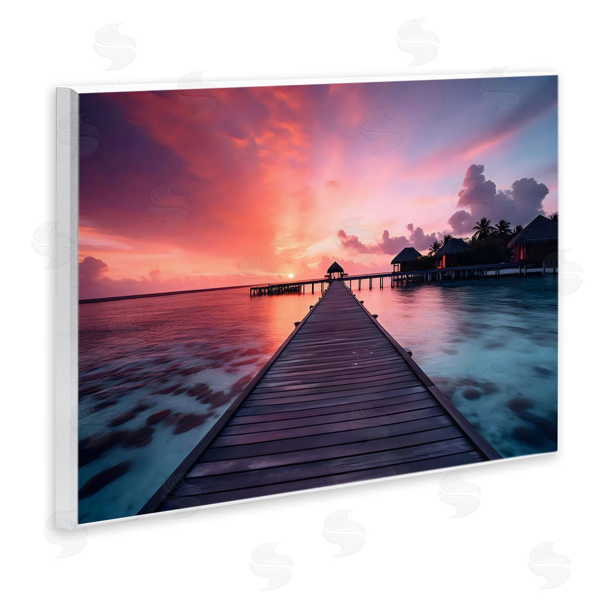 LSR Creative Studio Island Sunset Over Docks Canvas Wall Art Print