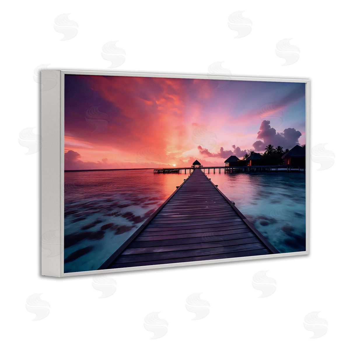 LSR Creative Studio Island Sunset Over Docks Canvas Wall Art Print
