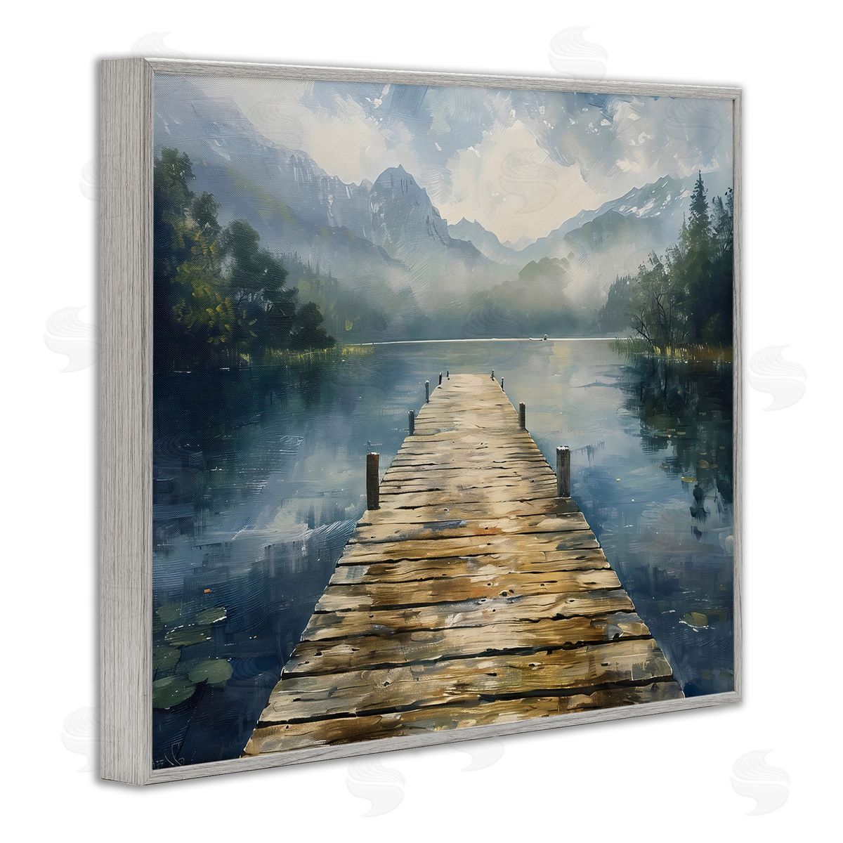 LSR Creative Studio Wooden Dock Over Lake Canvas Wall Art Print