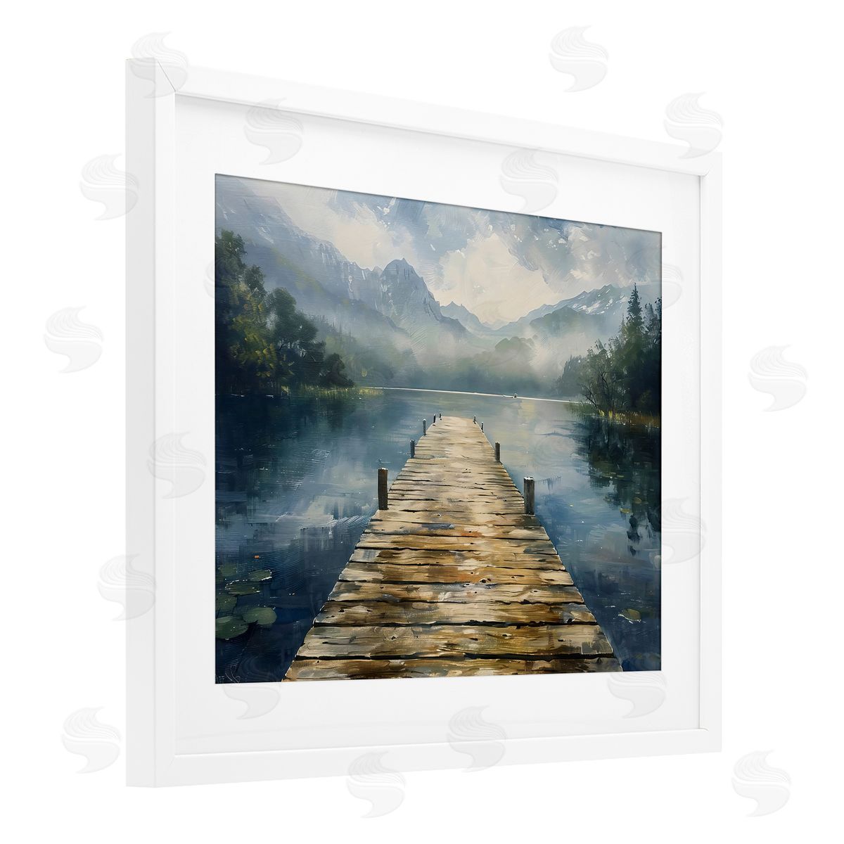 LSR Creative Studio Wooden Dock Over Lake Canvas Wall Art Print