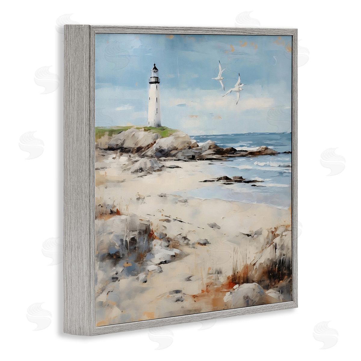 LSR Creative Studio Lighthouse On Rocky Shore Canvas Wall Art Print