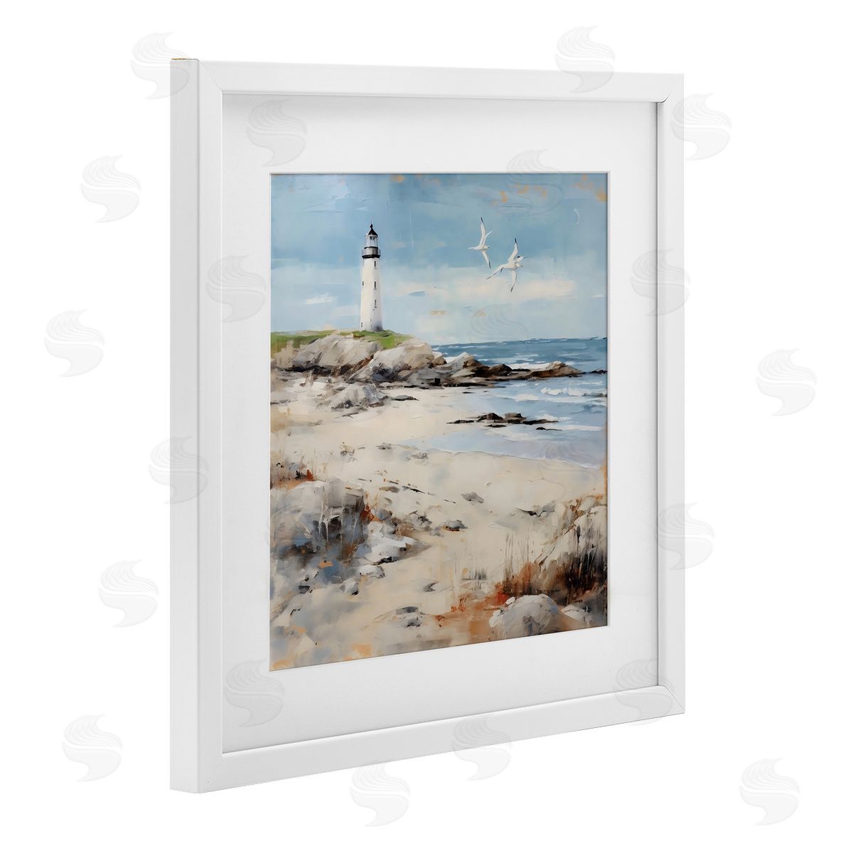 LSR Creative Studio Lighthouse On Rocky Shore Canvas Wall Art Print