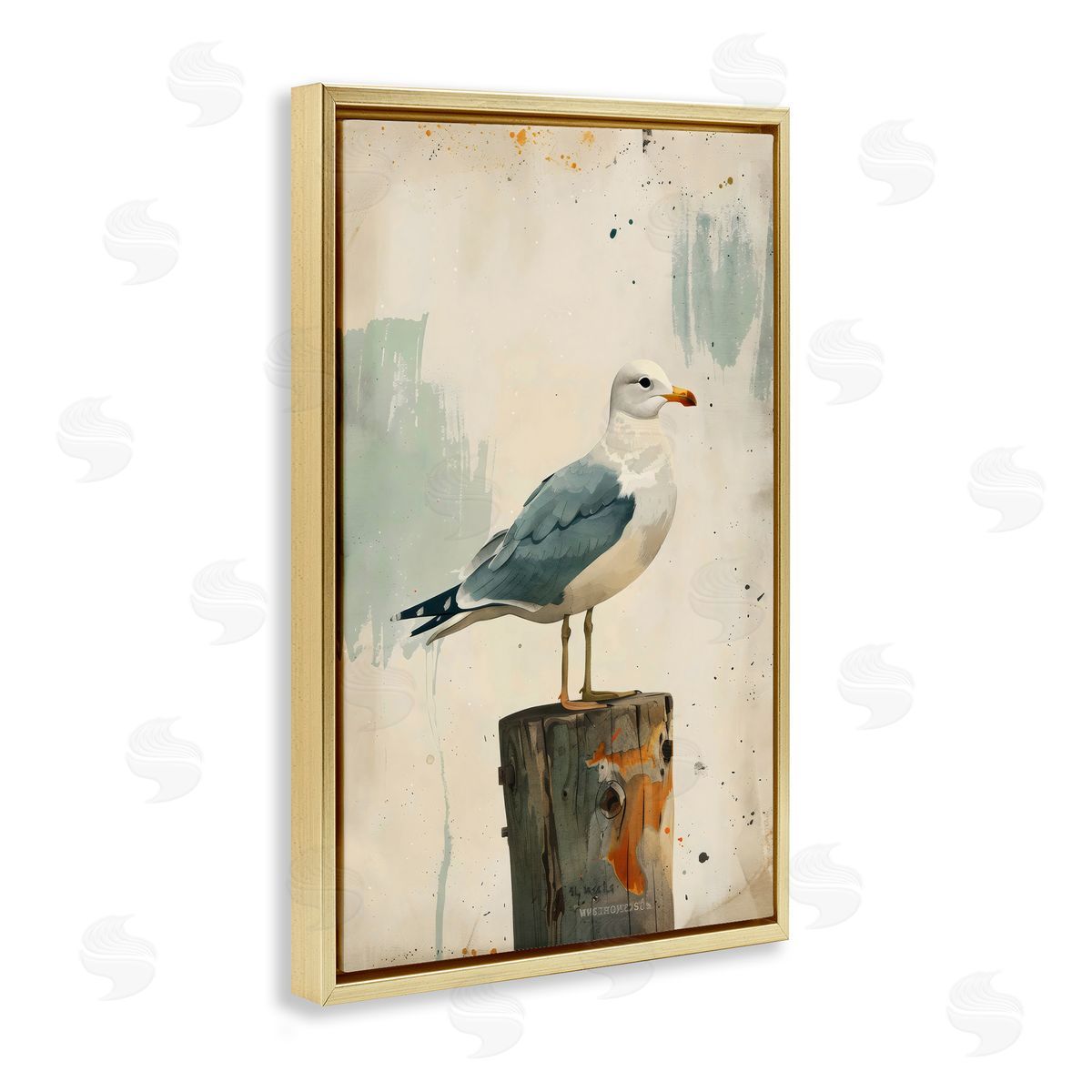 LSR Creative Studio Seagull On A Post Canvas Wall Art Print
