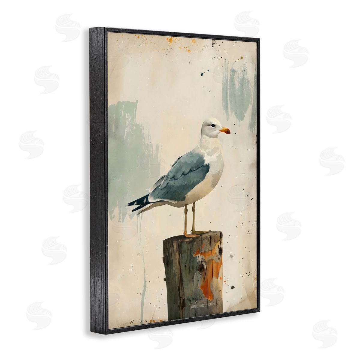 LSR Creative Studio Seagull On A Post Canvas Wall Art Print