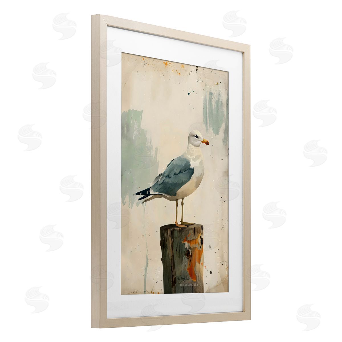 LSR Creative Studio Seagull On A Post Canvas Wall Art Print