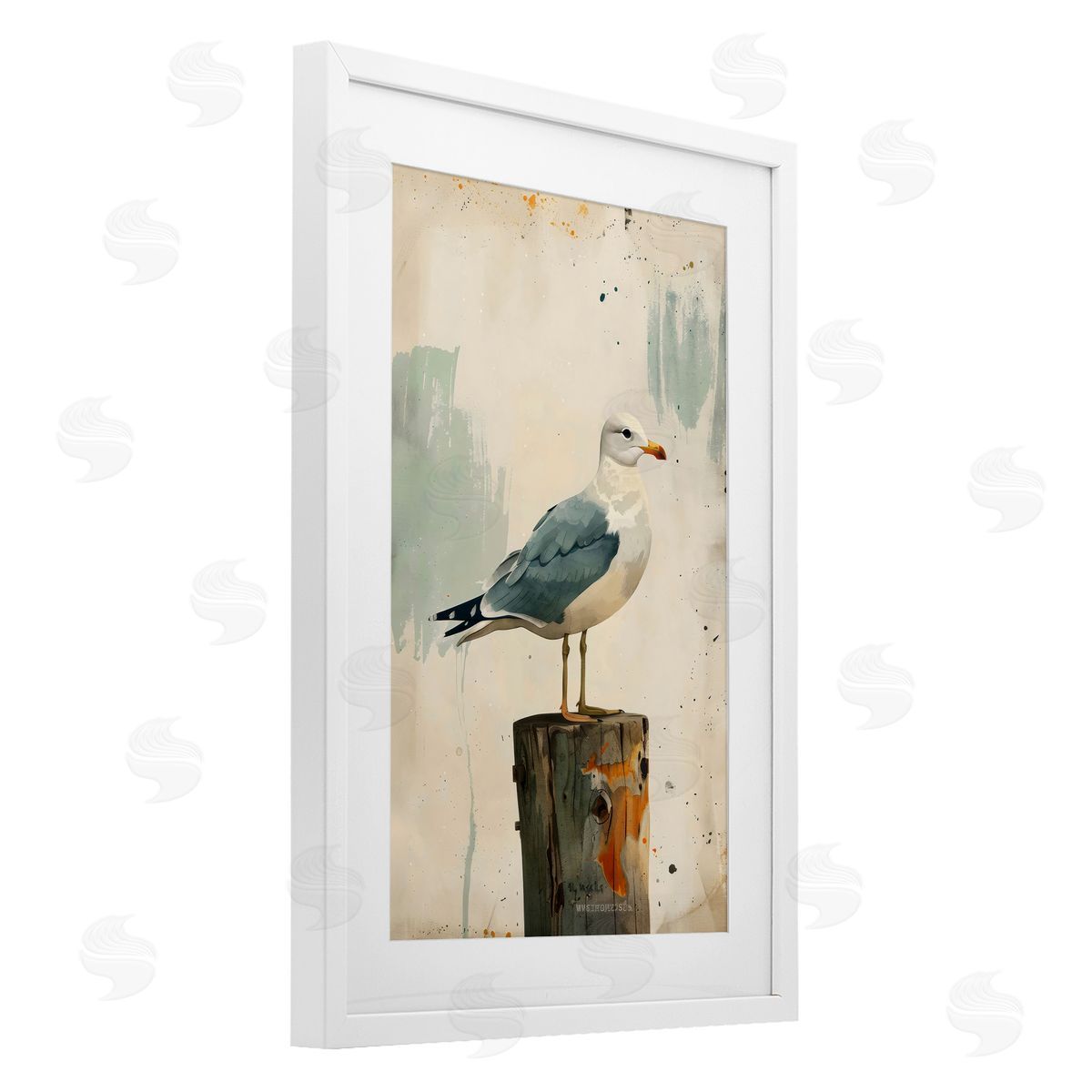 LSR Creative Studio Seagull On A Post Canvas Wall Art Print