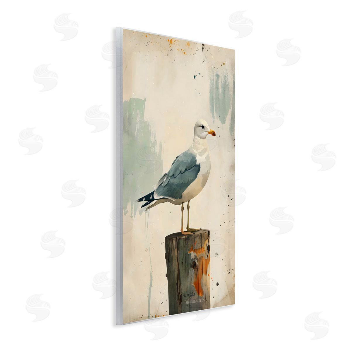LSR Creative Studio Seagull On A Post Canvas Wall Art Print