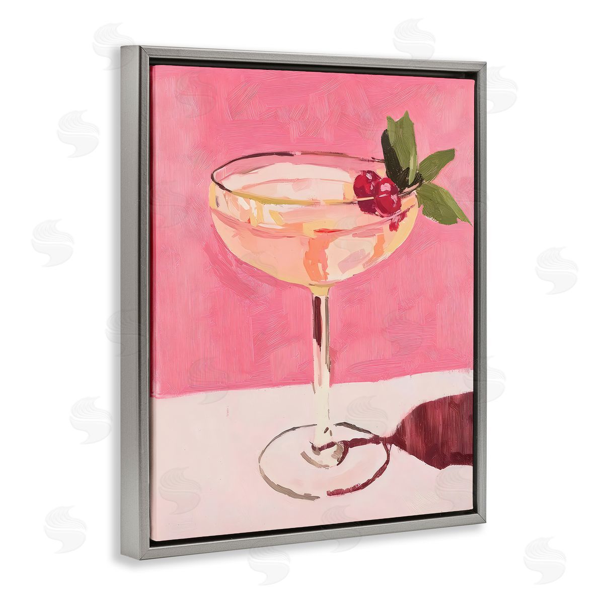 Riley B Pink Cocktail & Cherries Canvas Wall Art Print