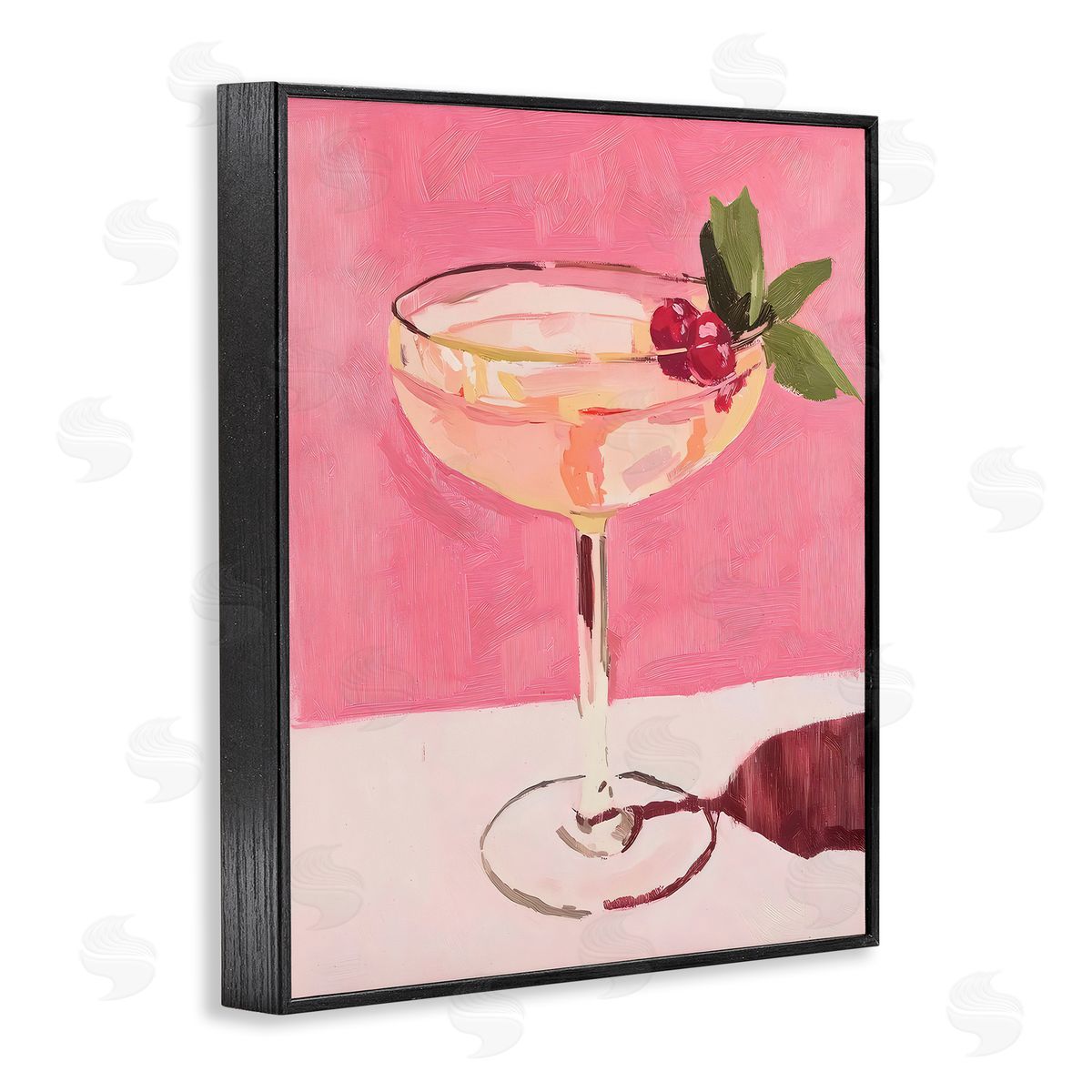 Riley B Pink Cocktail & Cherries Canvas Wall Art Print