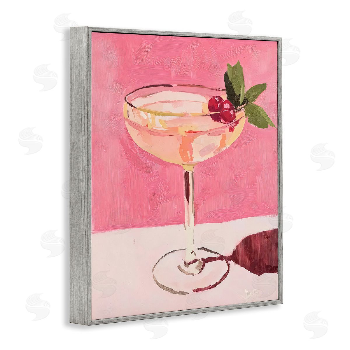 Riley B Pink Cocktail & Cherries Canvas Wall Art Print