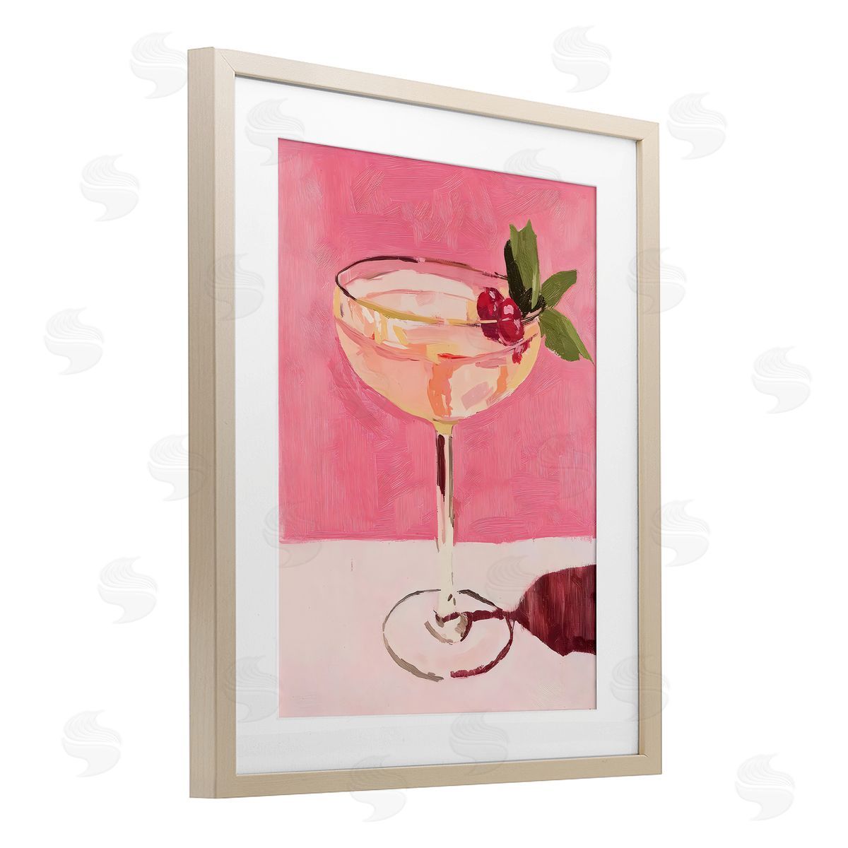 Riley B Pink Cocktail & Cherries Canvas Wall Art Print