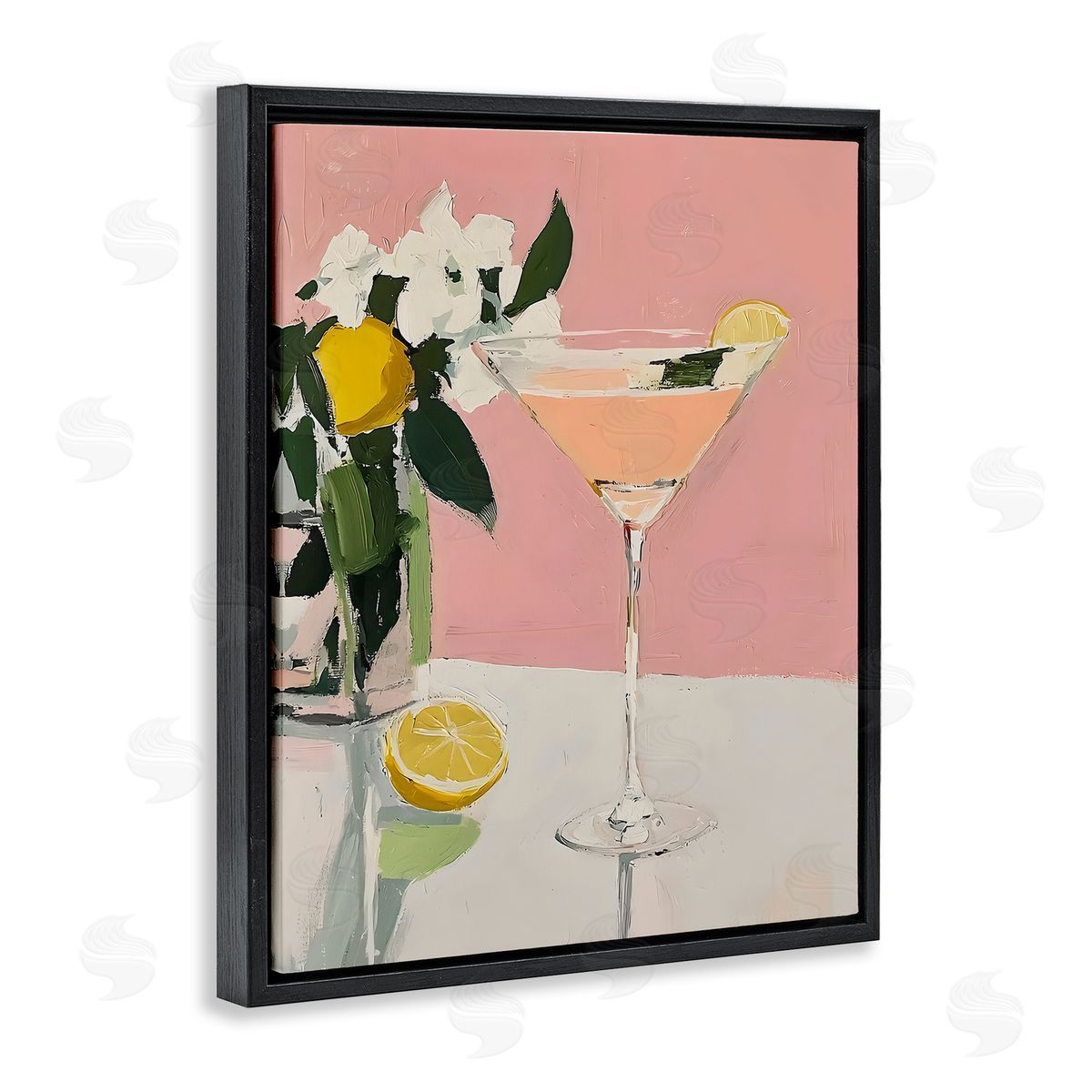 Riley B Pink Cocktail with Lemons Canvas Wall Art Print