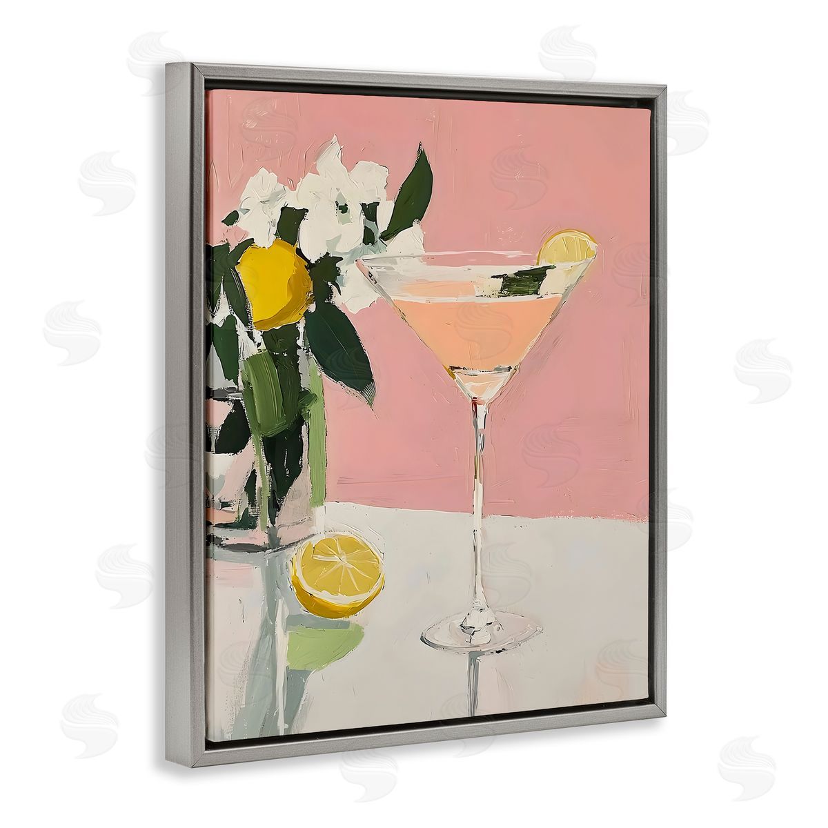 Riley B Pink Cocktail with Lemons Canvas Wall Art Print