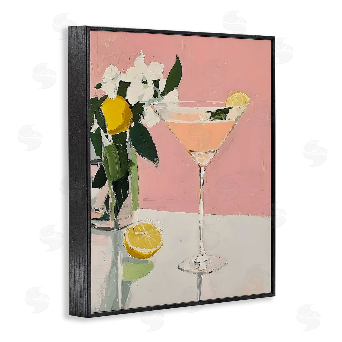 Riley B Pink Cocktail with Lemons Canvas Wall Art Print