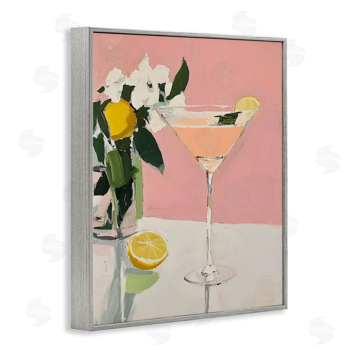Riley B Pink Cocktail with Lemons Canvas Wall Art Print