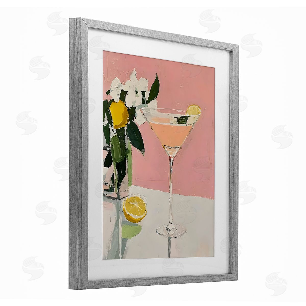 Riley B Pink Cocktail with Lemons Canvas Wall Art Print