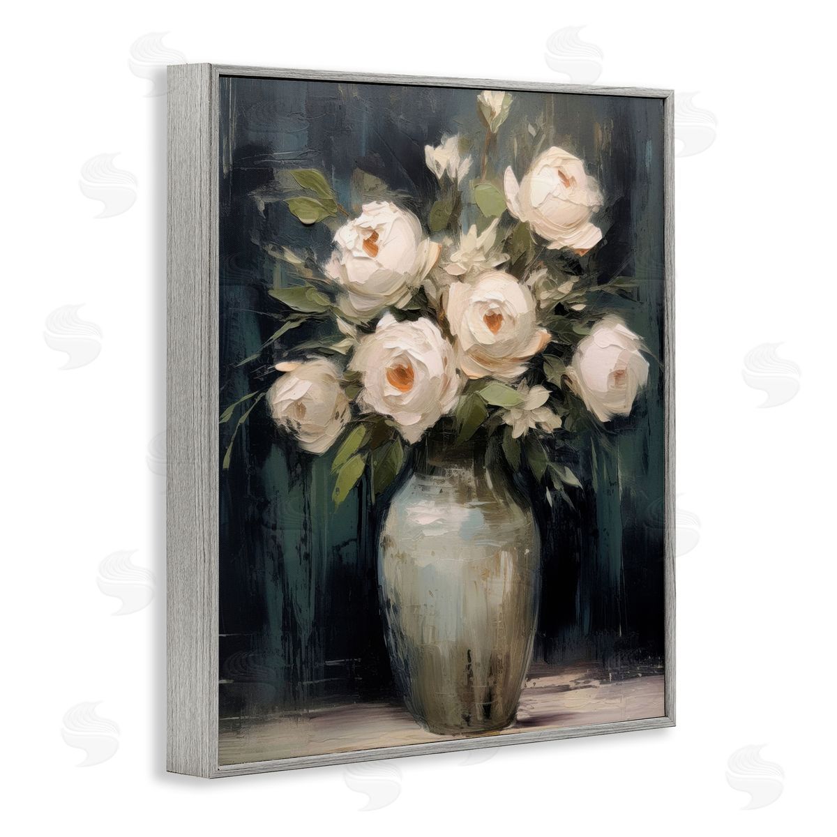 LSR Creative Studio White Roses in Dark Vase Canvas Wall Art Print