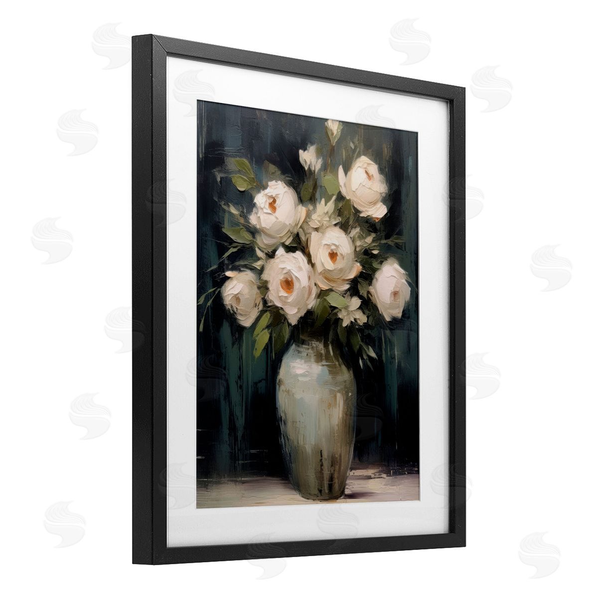 LSR Creative Studio White Roses in Dark Vase Canvas Wall Art Print
