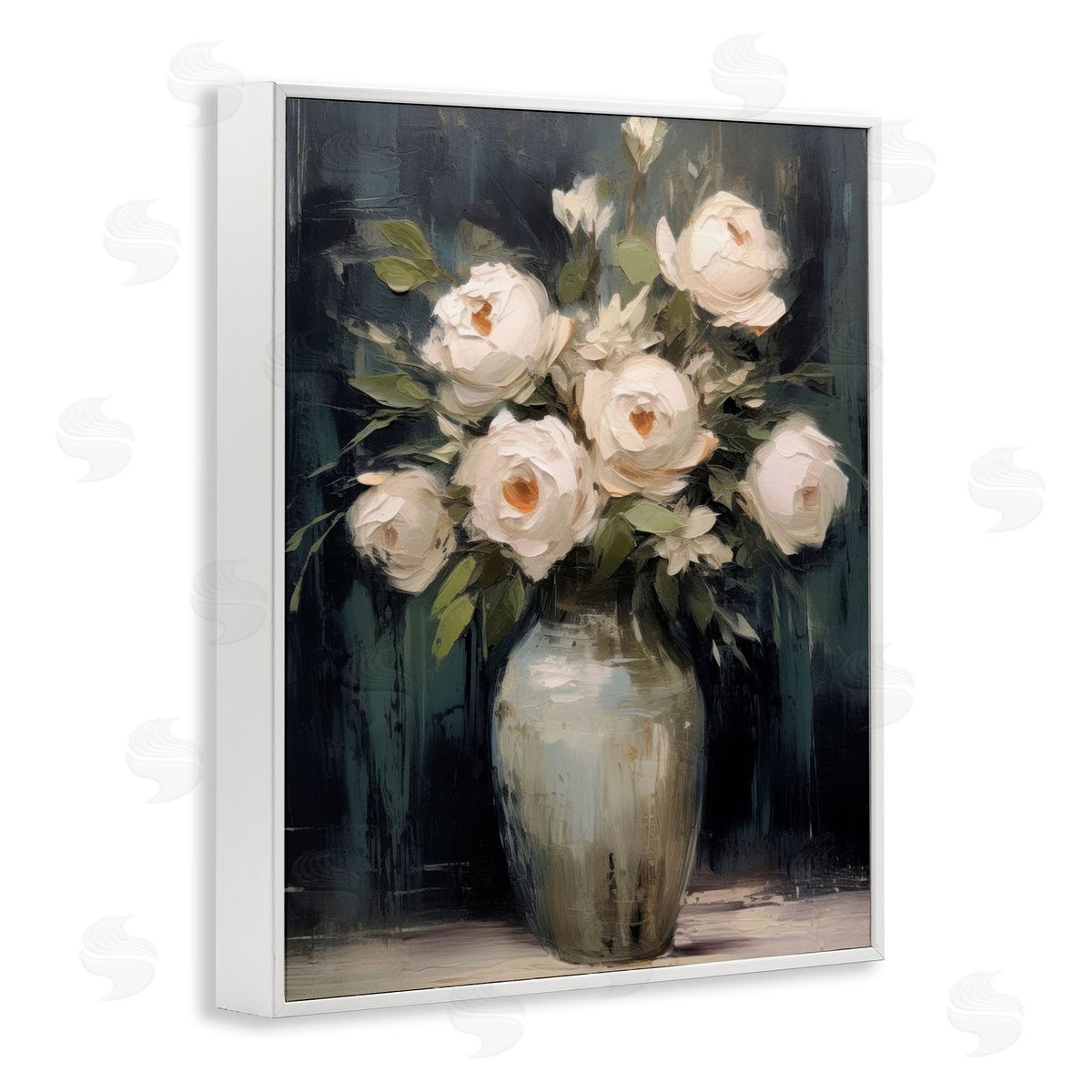 LSR Creative Studio White Roses in Dark Vase Canvas Wall Art Print