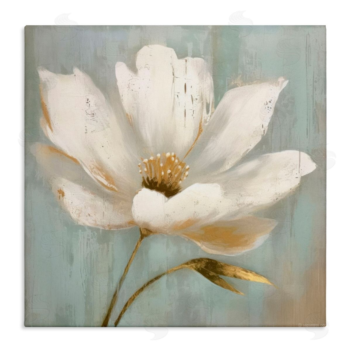 LSR Creative Studio Gold Brushed Flower Canvas Wall Art Print