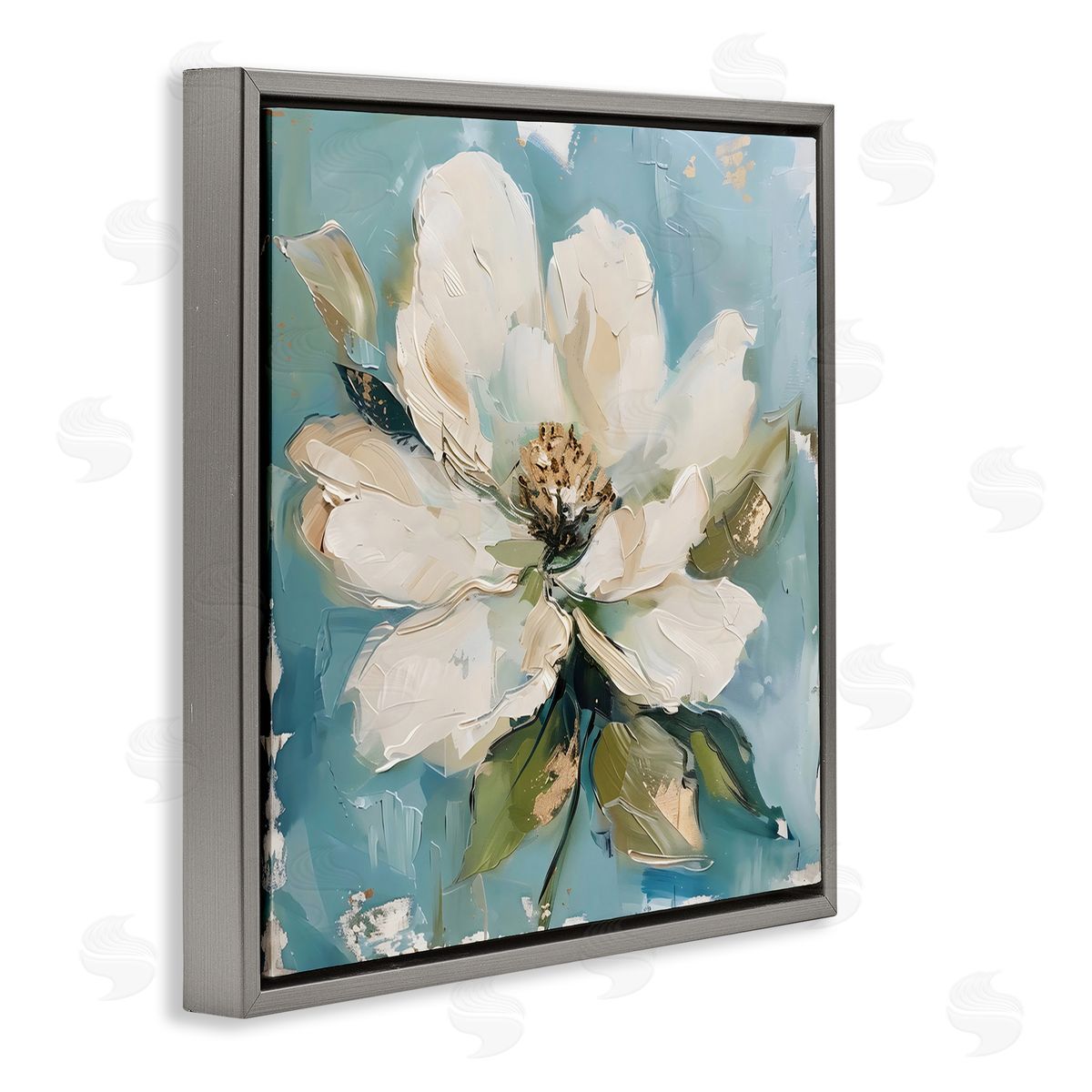 LSR Creative Studio White Floral Blues Canvas Wall Art Print