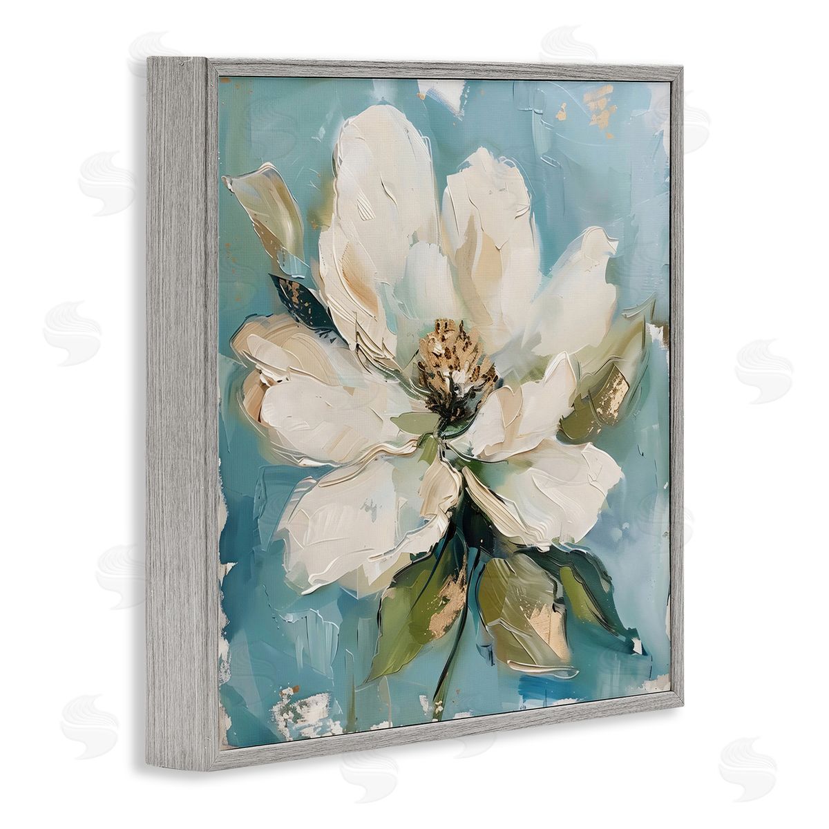 LSR Creative Studio White Floral Blues Canvas Wall Art Print