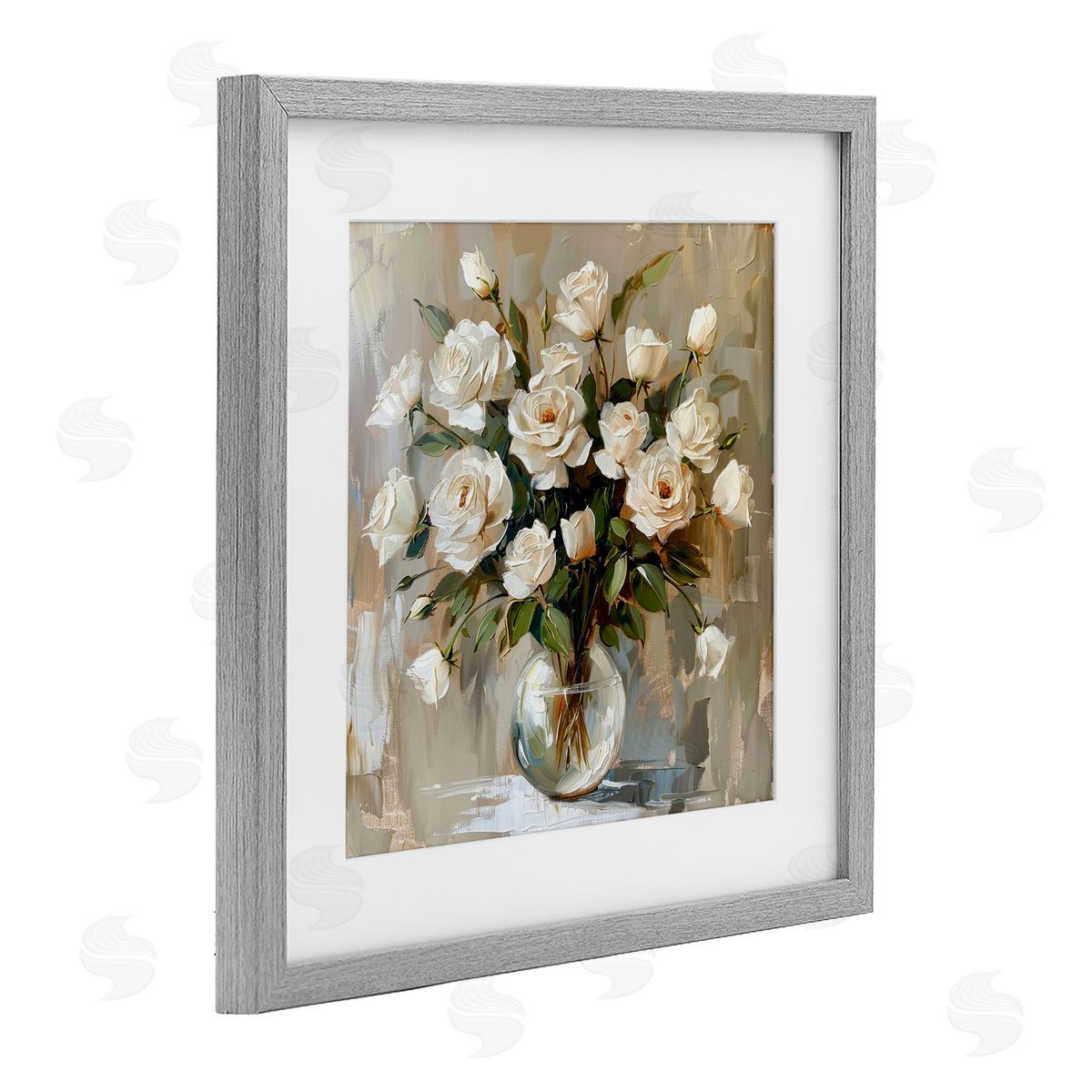 LSR Creative Studio White Roses In Vase Canvas Wall Art Print
