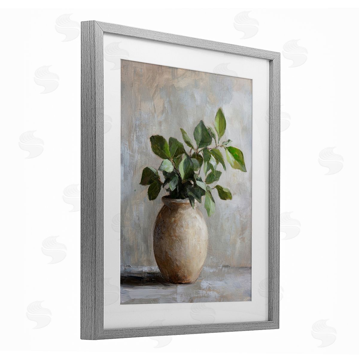 Petal Prints Design Potted Green House Plant Canvas Wall Art Print