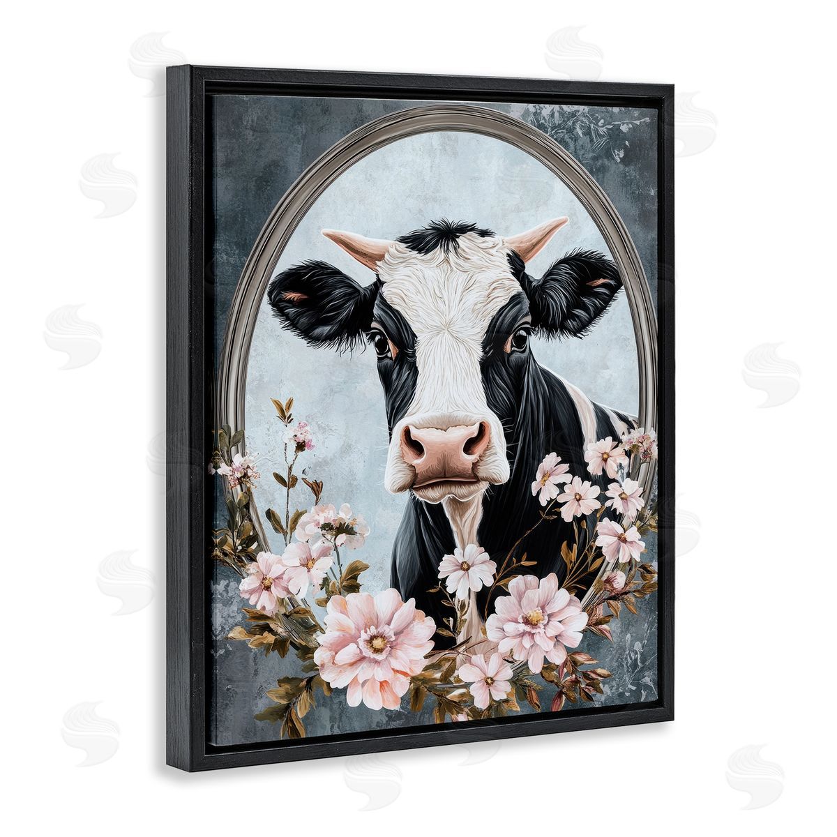 Petal Prints Design Flower Horned Cow Portrait Canvas Wall Art Print