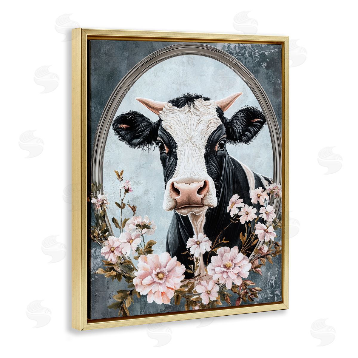 Petal Prints Design Flower Horned Cow Portrait Canvas Wall Art Print