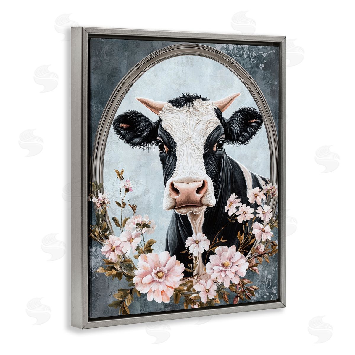 Petal Prints Design Flower Horned Cow Portrait Canvas Wall Art Print