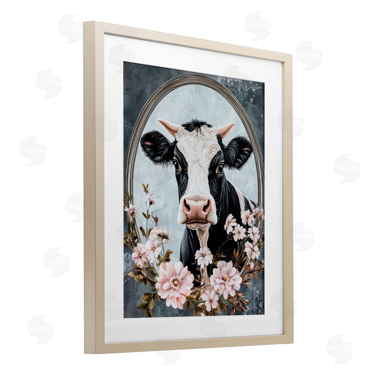 Petal Prints Design Flower Horned Cow Portrait Canvas Wall Art Print
