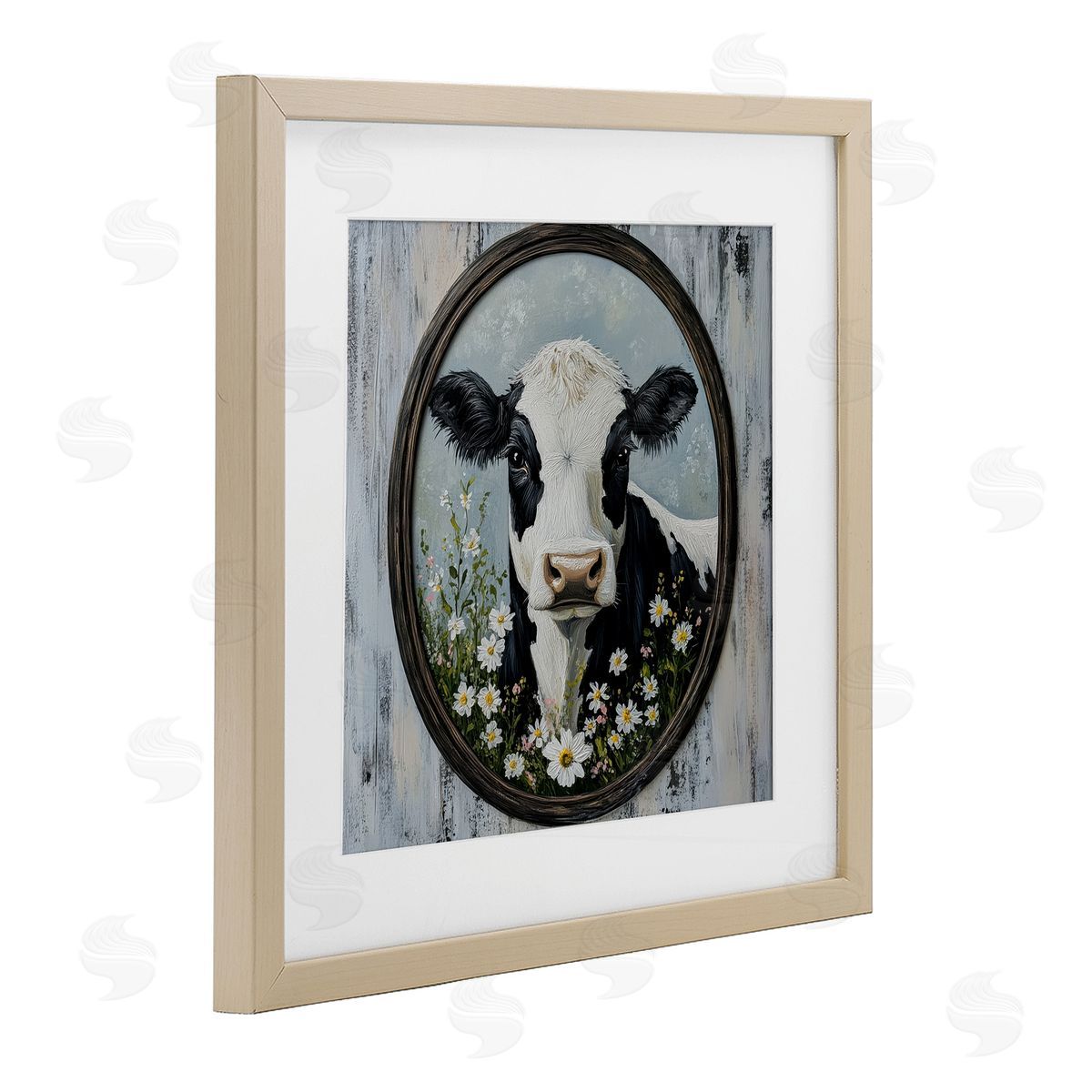 Petal Prints Design Classic Cow & Daisy Portrait Canvas Wall Art Print