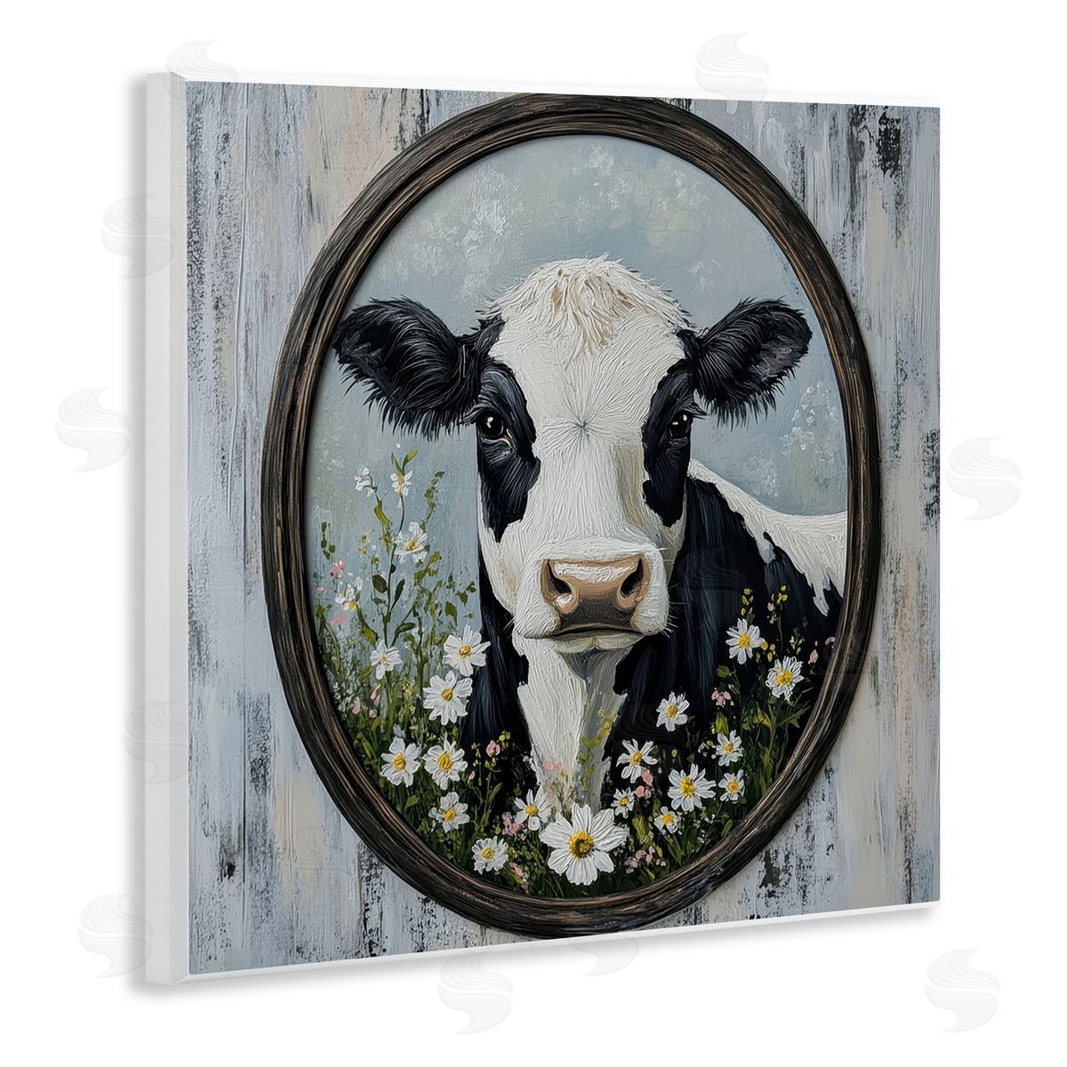 Petal Prints Design Classic Cow & Daisy Portrait Canvas Wall Art Print