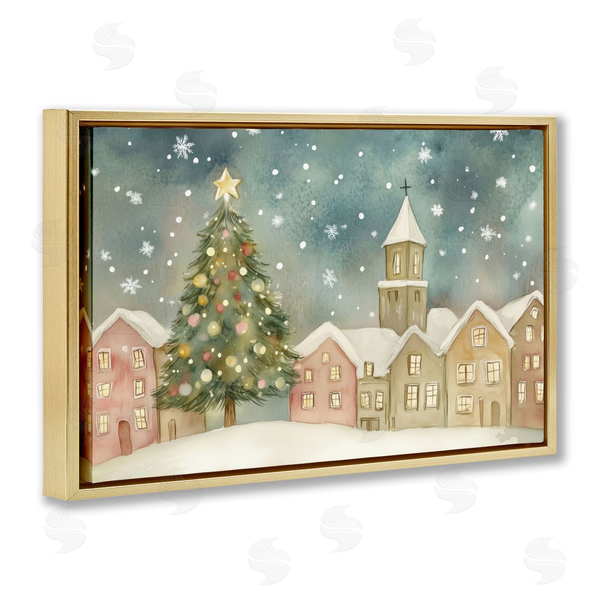LSR Design Studio Christmas Village Snowfall Canvas Wall Art Print