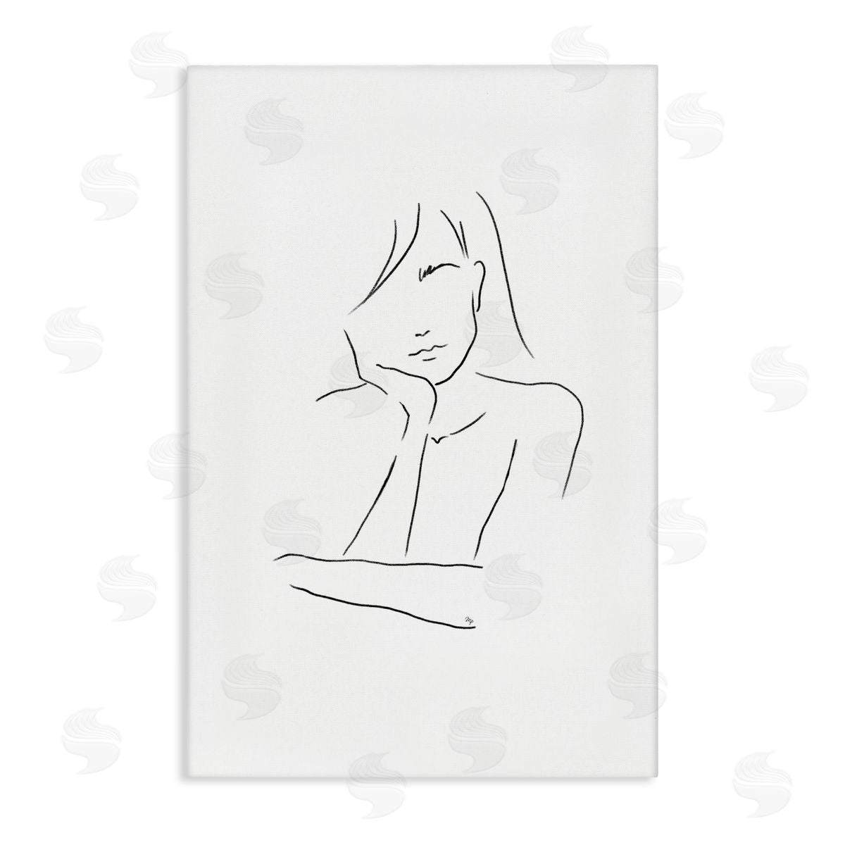 Martina Pavlova Sad Female Line Drawing Canvas Wall Art Print