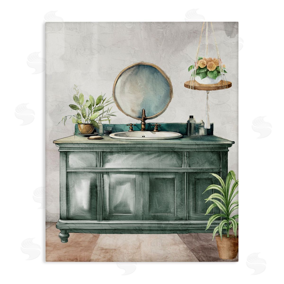 Kim Allen Bath Greens Botanical Vanity Canvas Wall Art Print