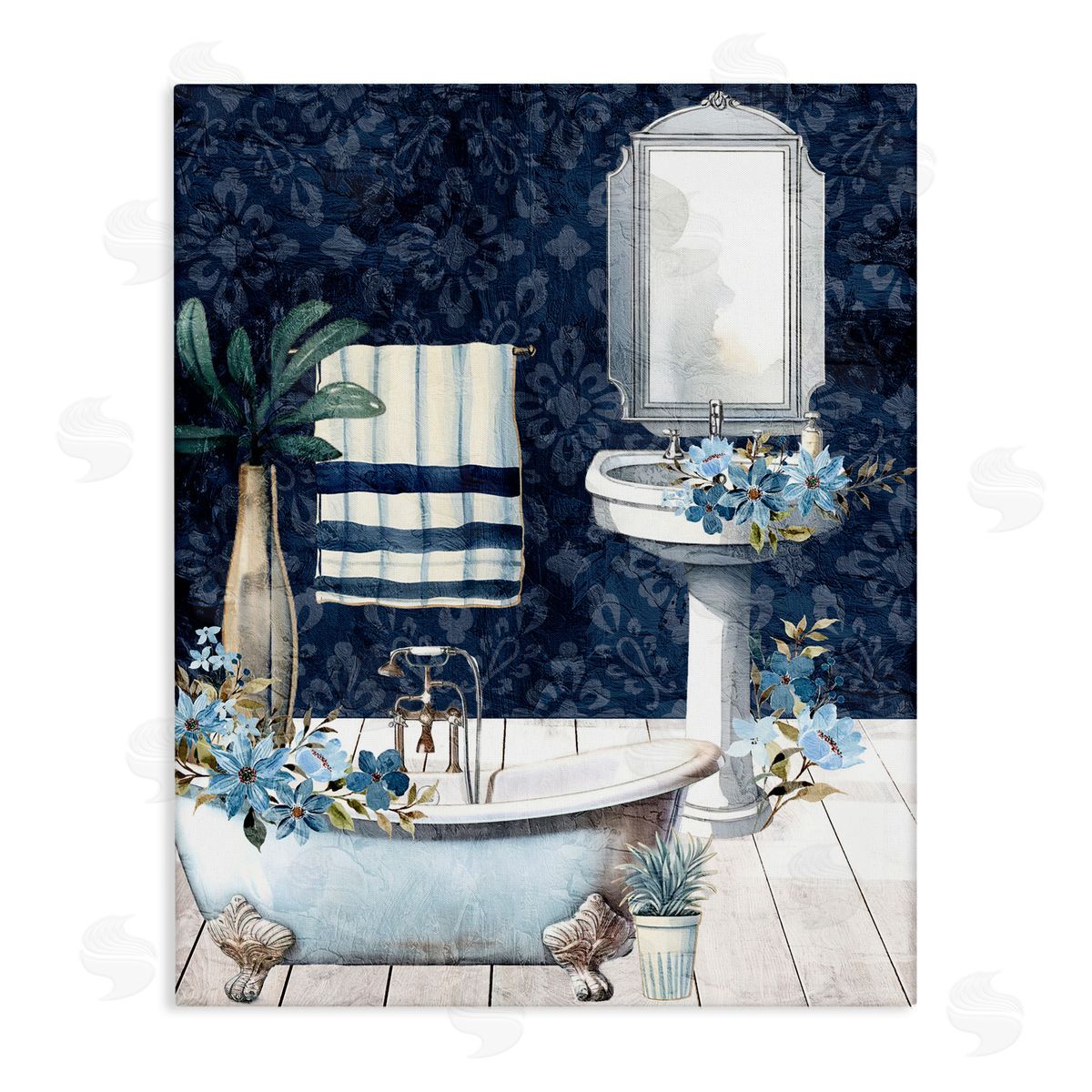 Kim Allen Blue Bath Floral Scene Canvas Wall Art Print