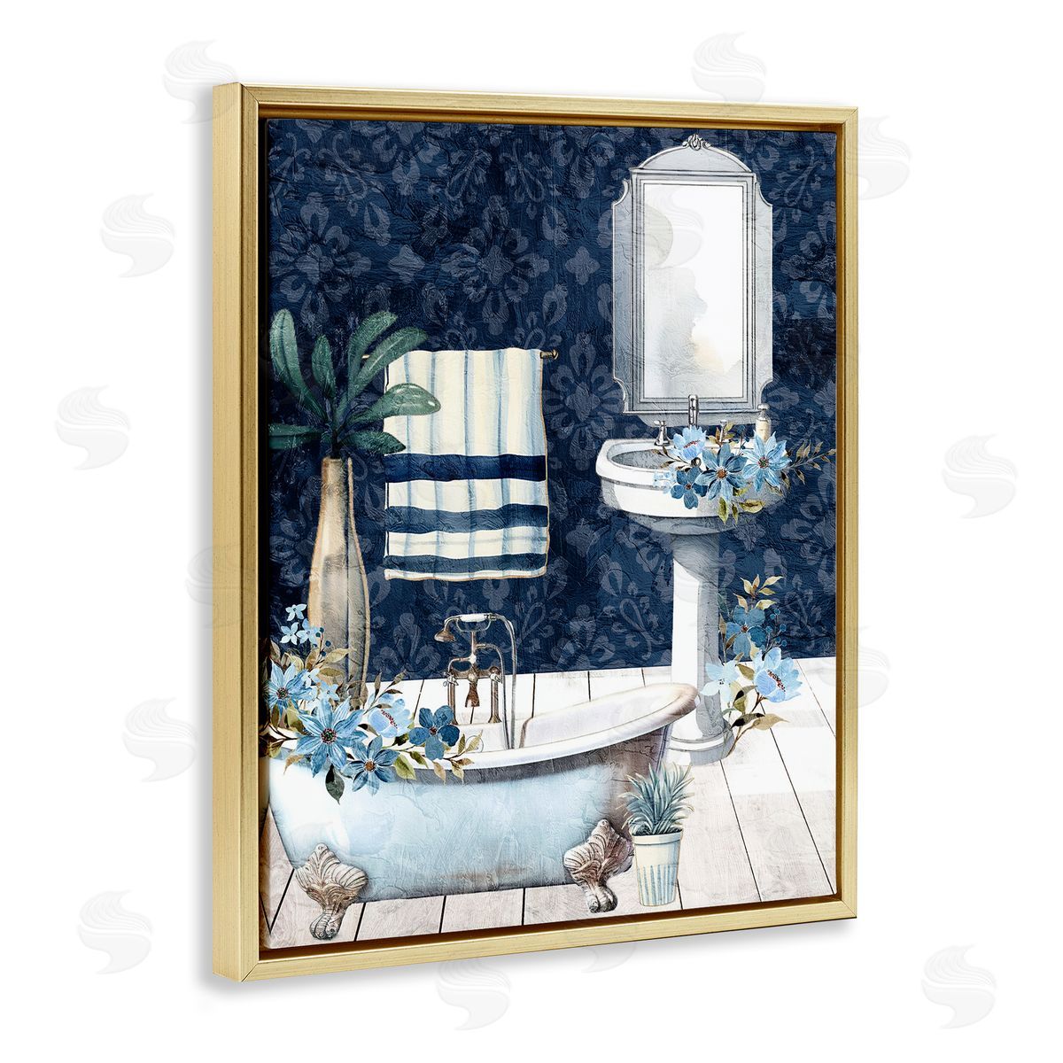 Kim Allen Blue Bath Floral Scene Canvas Wall Art Print