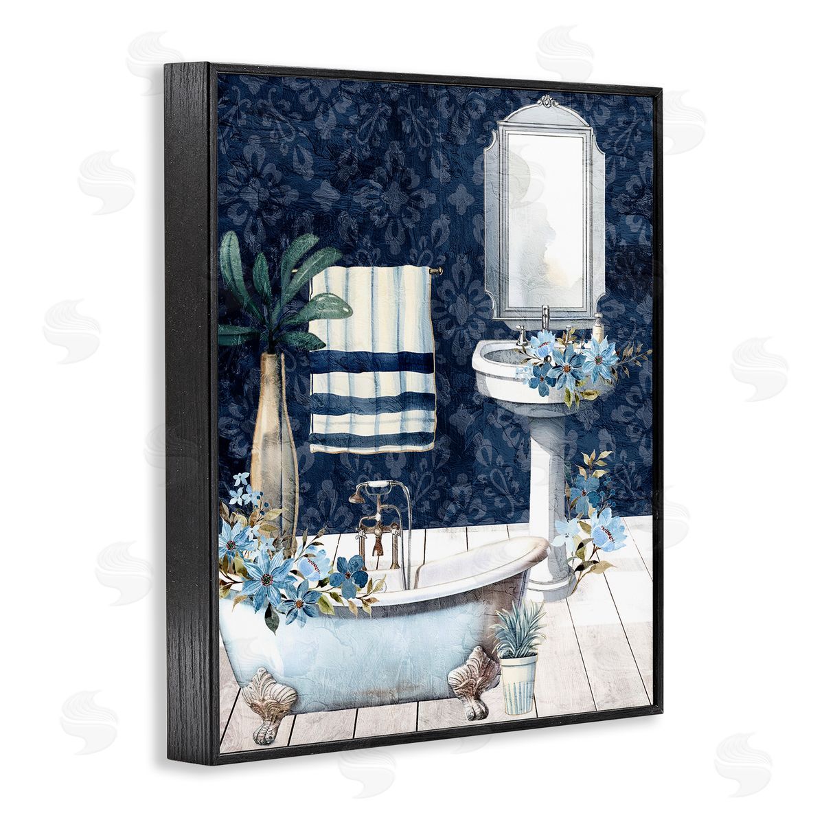 Kim Allen Blue Bath Floral Scene Canvas Wall Art Print