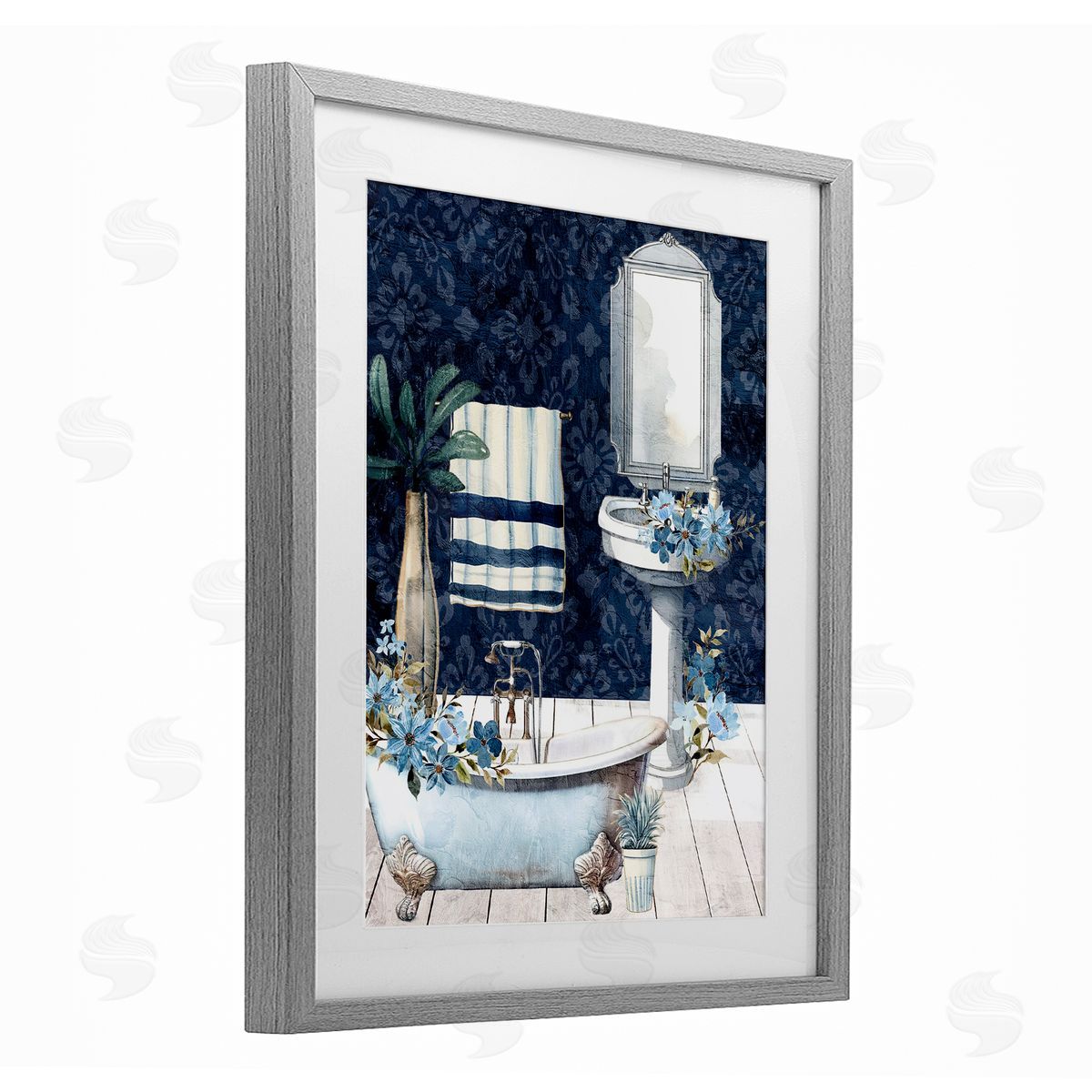Kim Allen Blue Bath Floral Scene Canvas Wall Art Print
