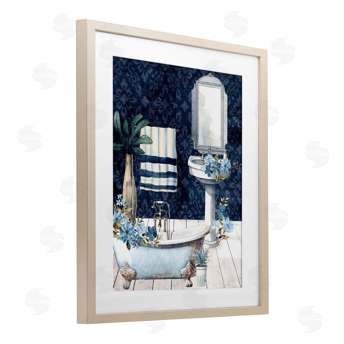 Kim Allen Blue Bath Floral Scene Canvas Wall Art Print