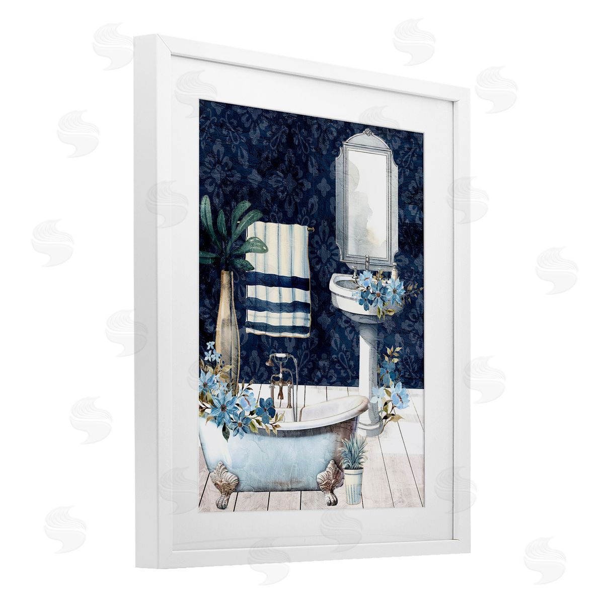 Kim Allen Blue Bath Floral Scene Canvas Wall Art Print